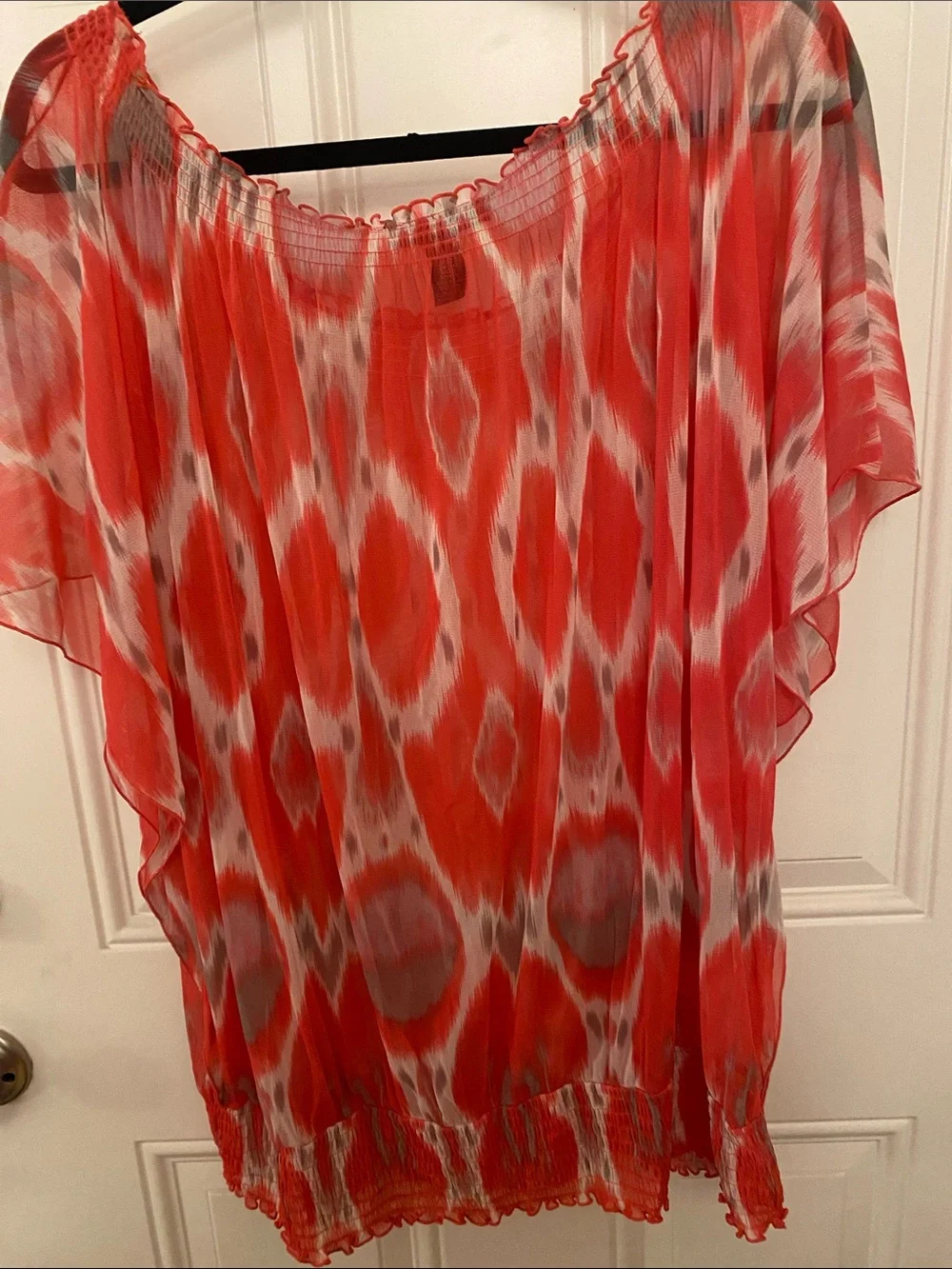 INC Coral and White Ikat Sheer Tunic 3X - Picture 4 of 4